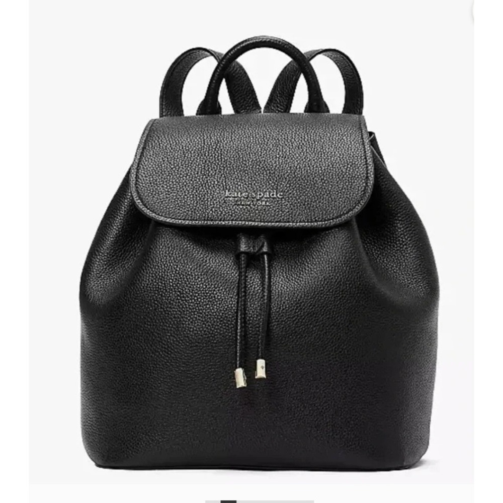 Kate Spade Backpack Womens Medium Black Good Pebbled Leather Drawstring Bag